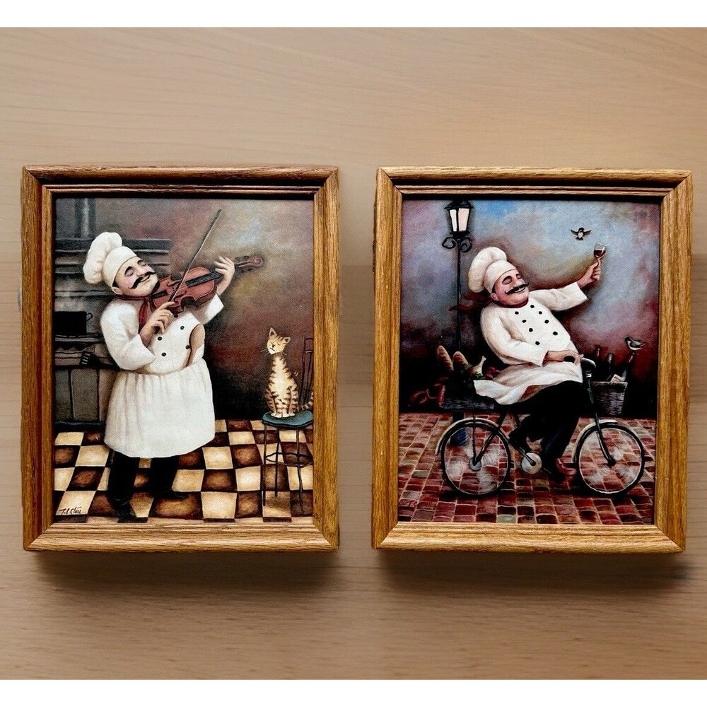 T.C. Chiu French/Whimsical Chef Prints Set 2 Bistro Kitchen Wall Art Cafe Decor